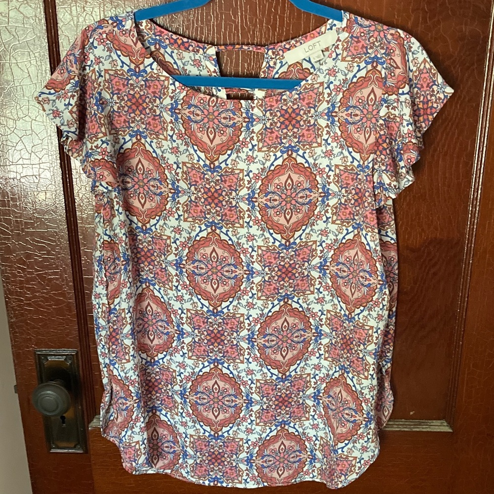 LOFT Multicolor Patterned Blouse sz small